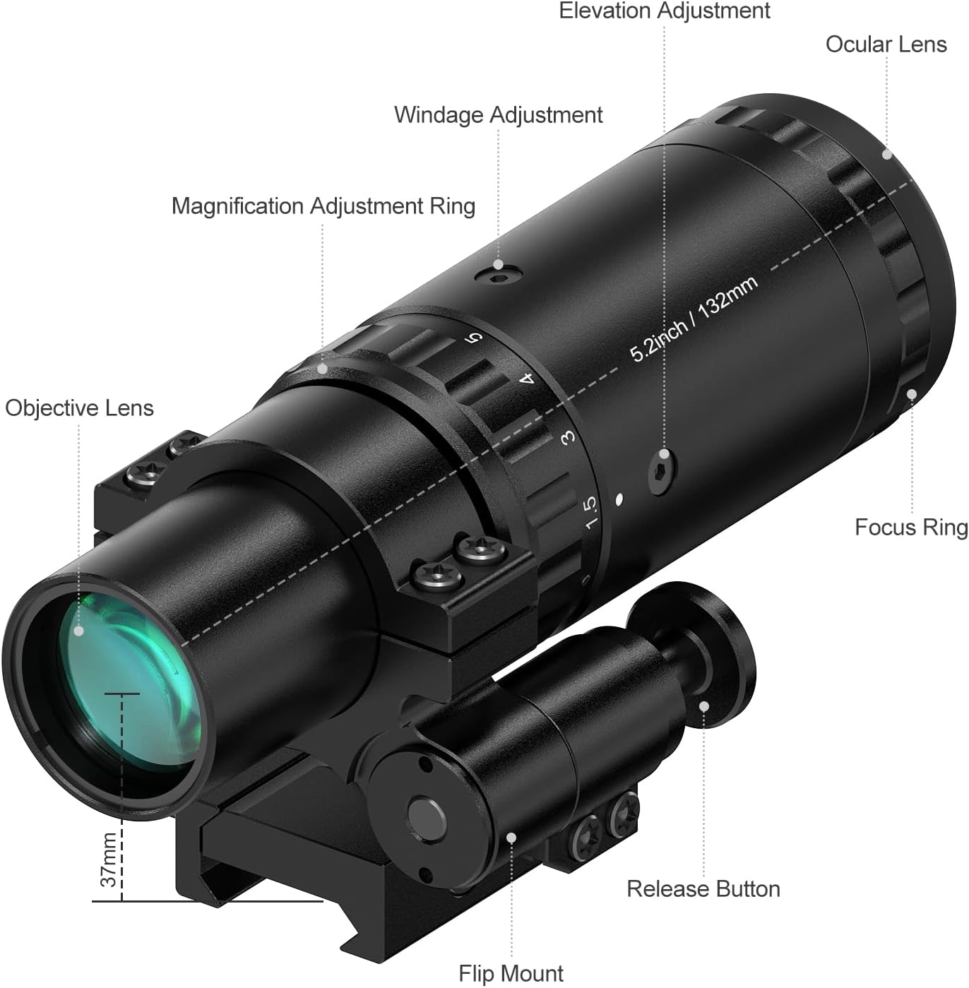 Feyachi V90 2 MOA Red Dot Sights with M37 5X Magnifier Combo Set 1 x 25mm Red Dot and Magnifier Combo Built-in Flip Mount Absolute Co-Witness feyachi Default Title Default Title-